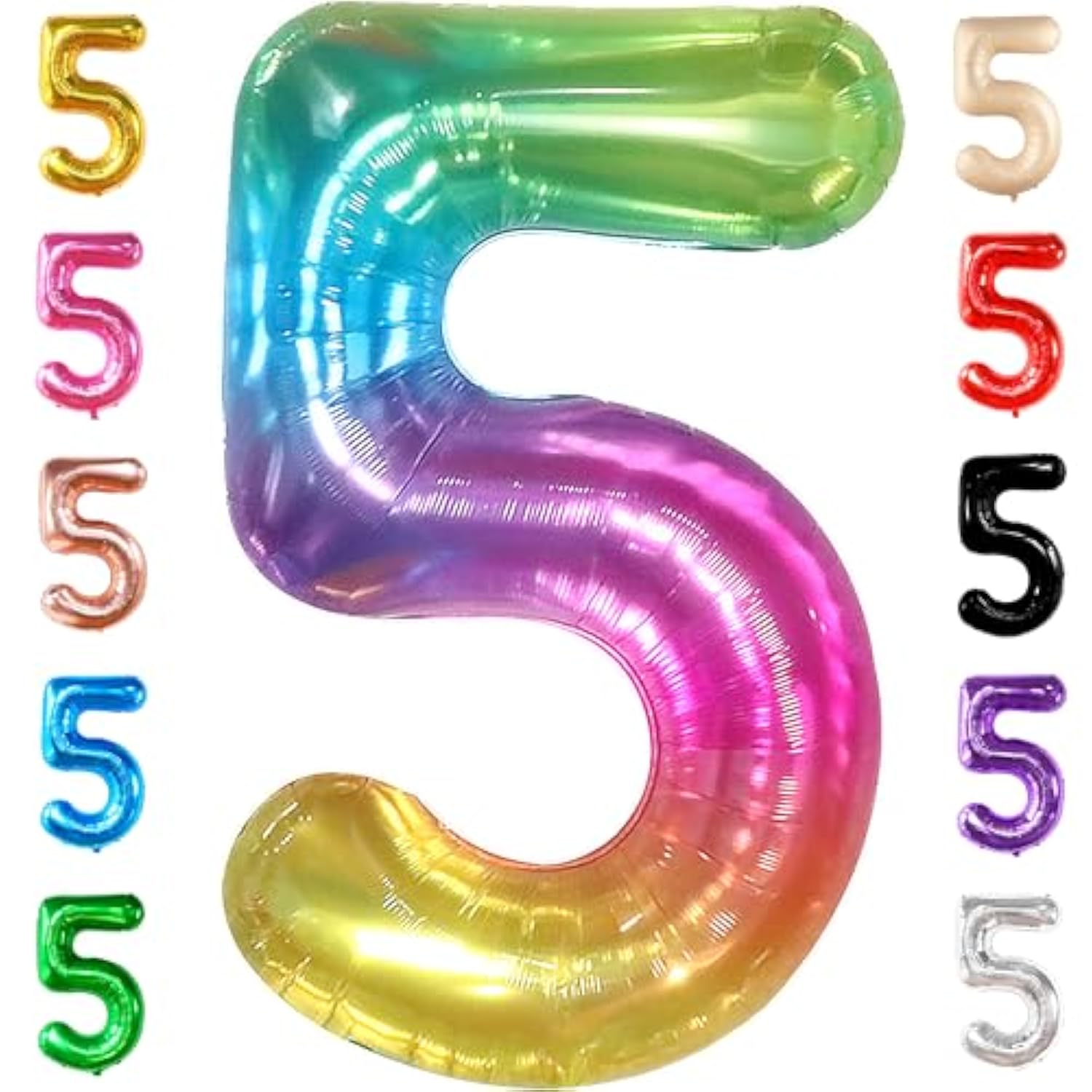 , Giant Rainbow 5 Balloon Number - 40 Inch | Number 5 Balloons For Birthdays | 5 Year Old Balloons For Tie Dye Birthday Decorations Girl | 5 Number Balloons For Anniversary Decorations
