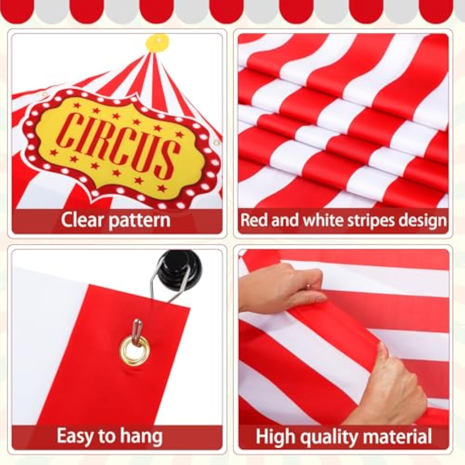 4 Pcs Carnival Circus Tent Decorations Halloween Carnival Entryway Door Party Decor Awning Hanging Banner Aisle Runners Supply For Circus Theme Birthday Celebration(Classic)