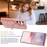 For Samsung Galaxy S23 Ultra Case Wallet,Glitter Sparkle 5 Card Holder Kickstand 360°Rotation Ring With 1Xcamera Lens Protector Shockproof Protective Galaxy S23 Ultra Case,6.8Inch,Rose Gold