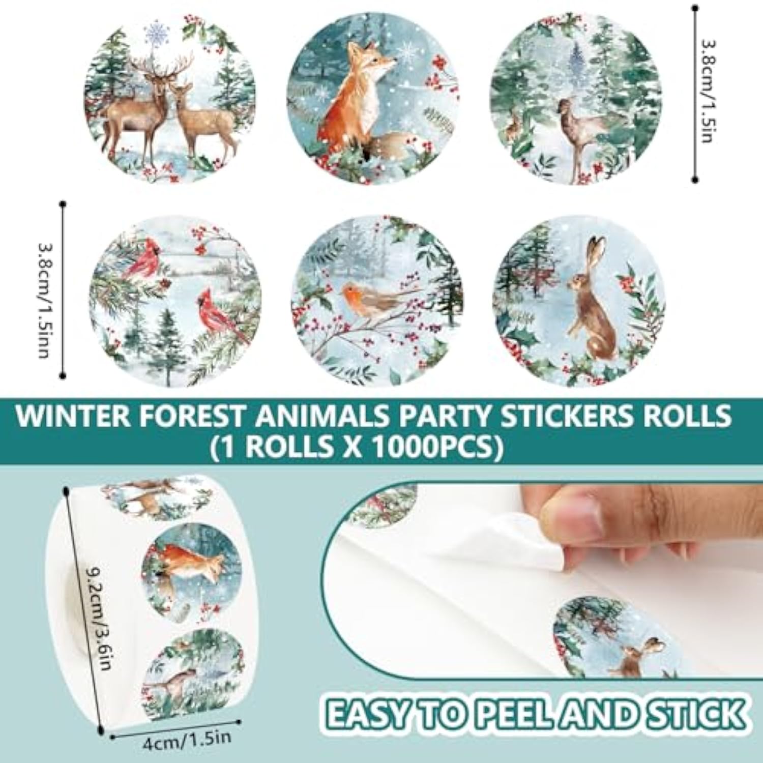 1000Pcs Winter Forest Animal Sticker Roll Woodland Animal Seal Stickers Self-Adhesive Label Decals For Christmas Scrapbook Envelope Diy Crafts Supplies