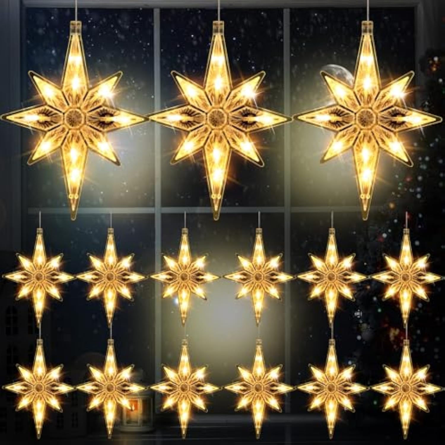 15 Pcs 10.6 Inch Bethlehem Christmas Window Lights Plastic Led Lighted Christmas Window Silhouette Lights Large Hanging