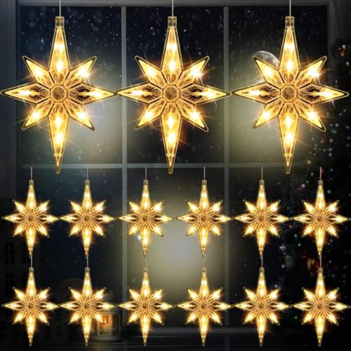 15 Pcs 10.6 Inch Bethlehem Christmas Window Lights Plastic Led Lighted Christmas Window Silhouette Lights Large Hanging