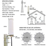 Outdoor Omni 4G Lte 5G Cellular Antenna For Signal Booster & Router, 698-3800Mhz 8Dbi 10Meters Cable, Support All Carrier, Verizon At&T Sprint T-Mobile