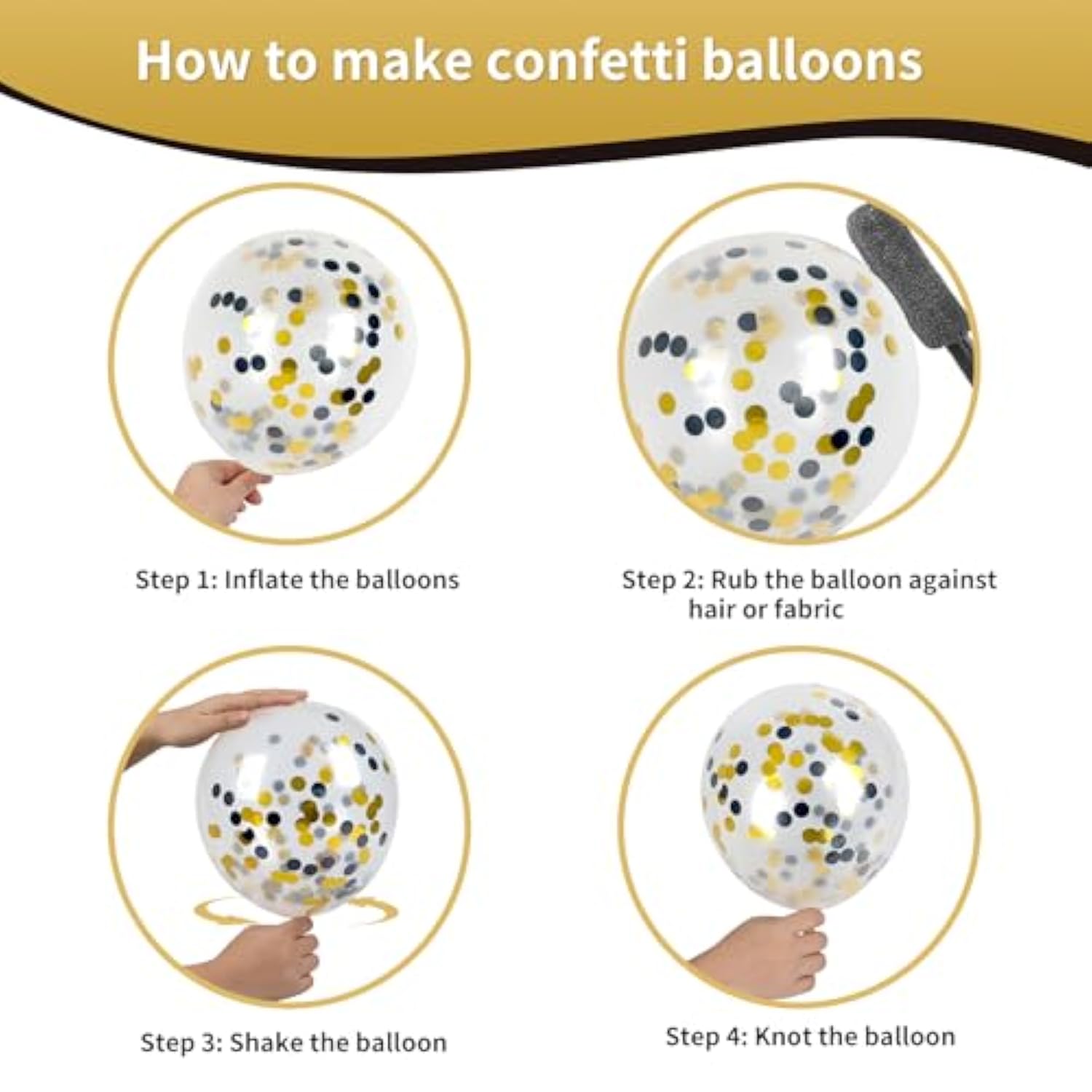 65Pcs 12 Inches Black Gold Confetti Balloons Kit, Metallic Gold And Black White Party Balloons With Ribbons For Birthday, Wedding, Baby Shower, Graduation, Happy New Year Decorations