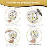 65Pcs 12 Inches Black Gold Confetti Balloons Kit, Metallic Gold And Black White Party Balloons With Ribbons For Birthday, Wedding, Baby Shower, Graduation, Happy New Year Decorations