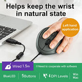 Wired Left Handed Ergonomic Mouse, Optical Vertical Mice For Small Hands, Reduce Wrist Strain,1000/1600/2400/3200 Dpi, 6 Buttons, Compatible With Laptop, Desktop, Windows, Mac, Black