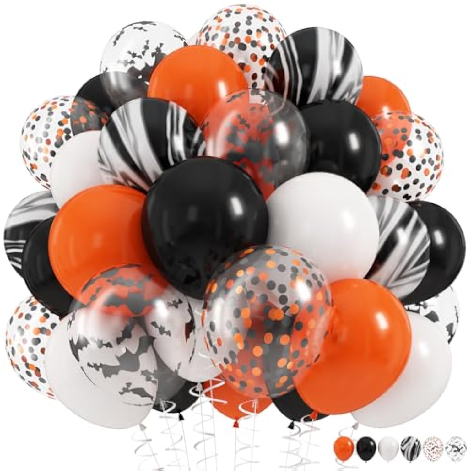 60Pc Halloween Balloons – 12" Orange Black Marble & Confetti Party Decorations
