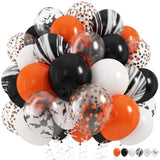 60Pc Halloween Balloons – 12" Orange Black Marble & Confetti Party Decorations