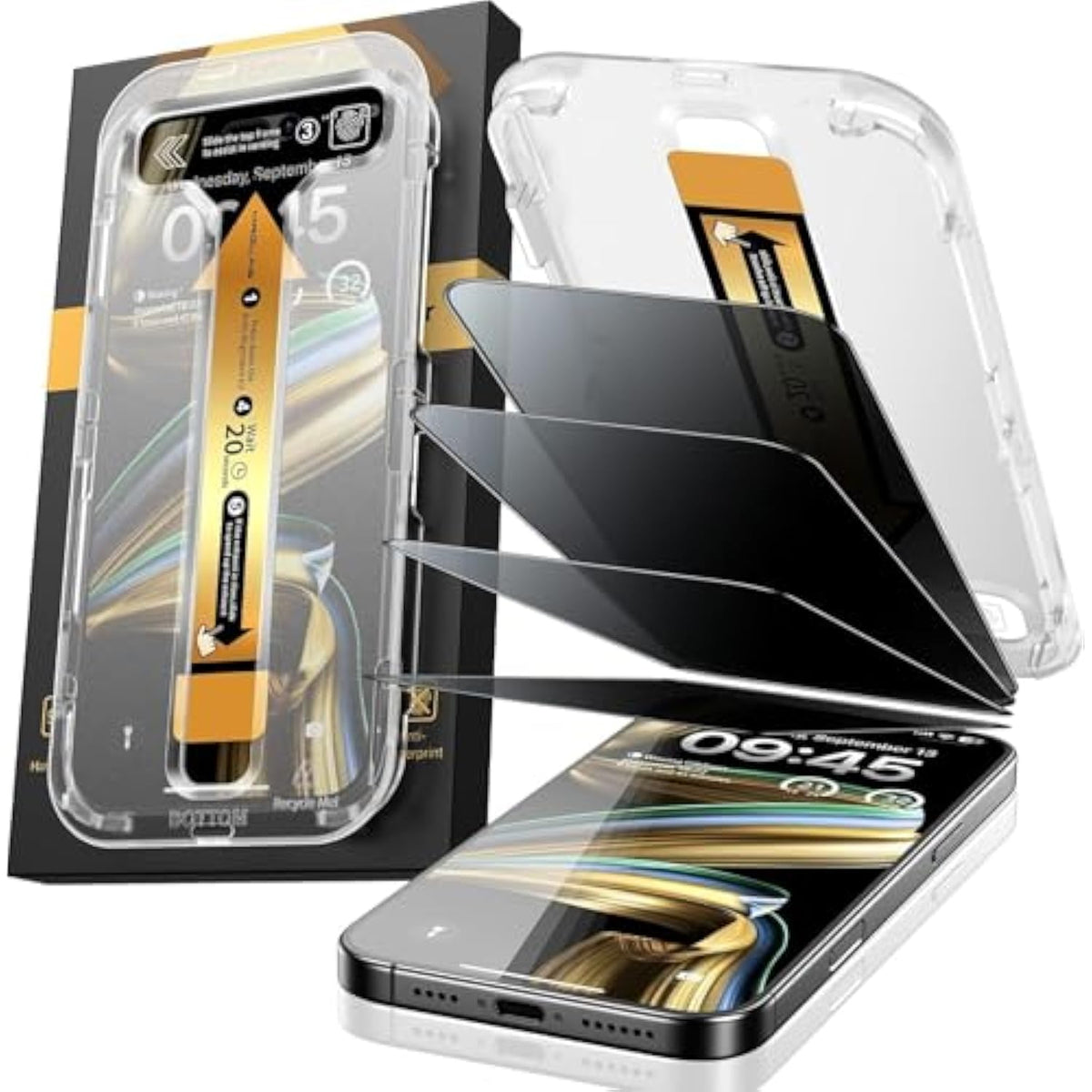 4-Pack Privacy Screen Protector For Iphone 15 Pro Max [Auto-Alignment Kit] [10X Military Grade Protection] 9H Shatterproof Tempered Glass Compatible 15 Pro Max 6.7" Case-Friendly, Zero Bubble
