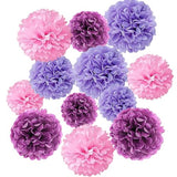 Tissue Paper Pom Poms 12 Pcs Pink Lavender Flower Balls Party Decor