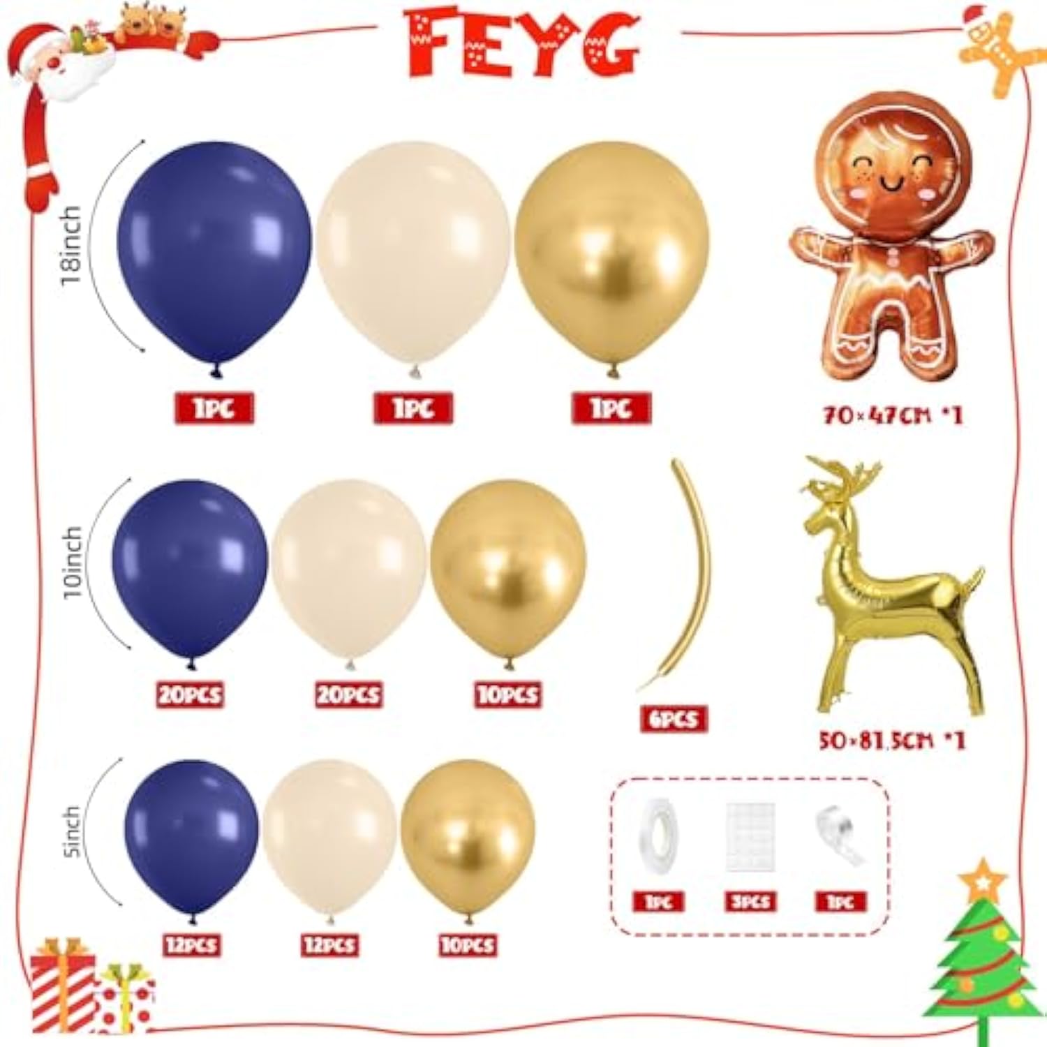 Christmas Balloon Arch Kit with Navy, Apricot, and Foil Gingerbread Balloons