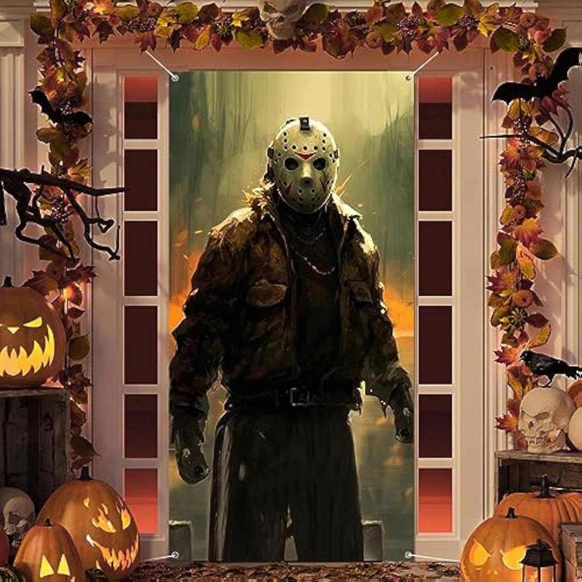 Halloween Decorations Outdoor Scary Halloween Door Cover With Horror Movie Character Killer Party Supplies Door Banner