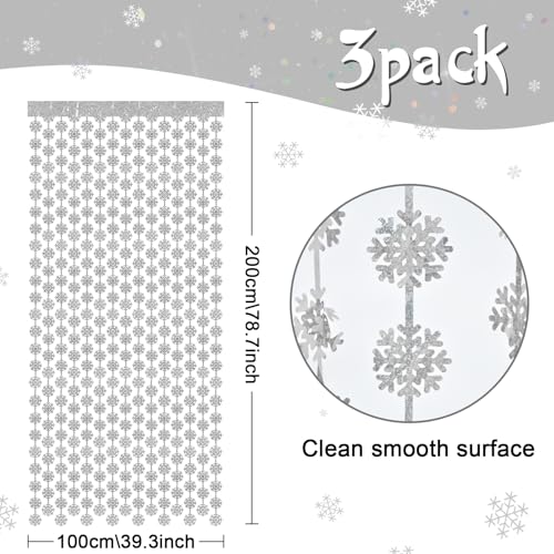 Snowflake Decorations 3 Pcs Snowflake Foil Fringe Curtains, Silver