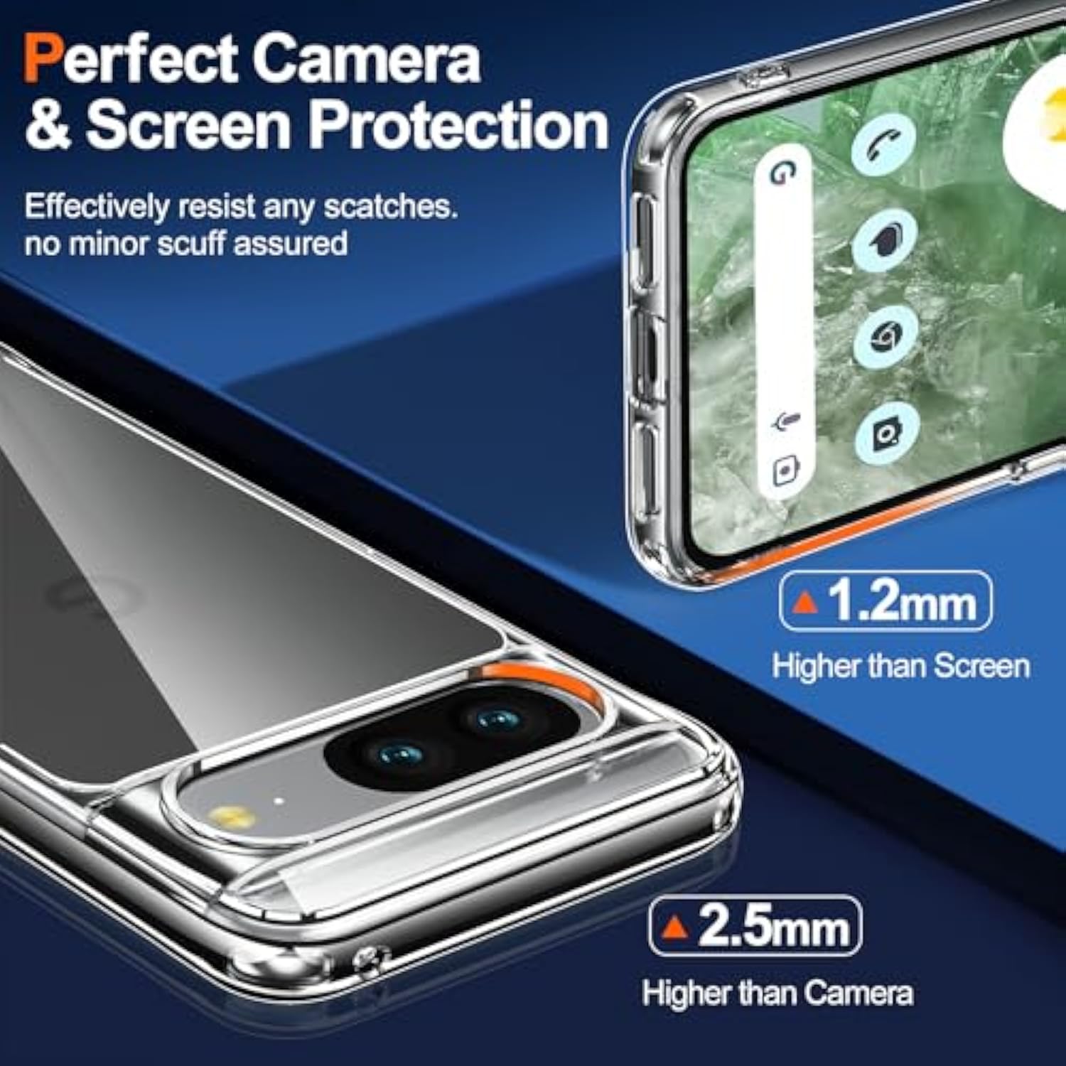 Google Pixel 8 Clear Case, 20X Anti-Yellowing, Built-In 4 Airbags, 10Ft Military Protection, Tempered Glass Screen Protector, Slim Fit