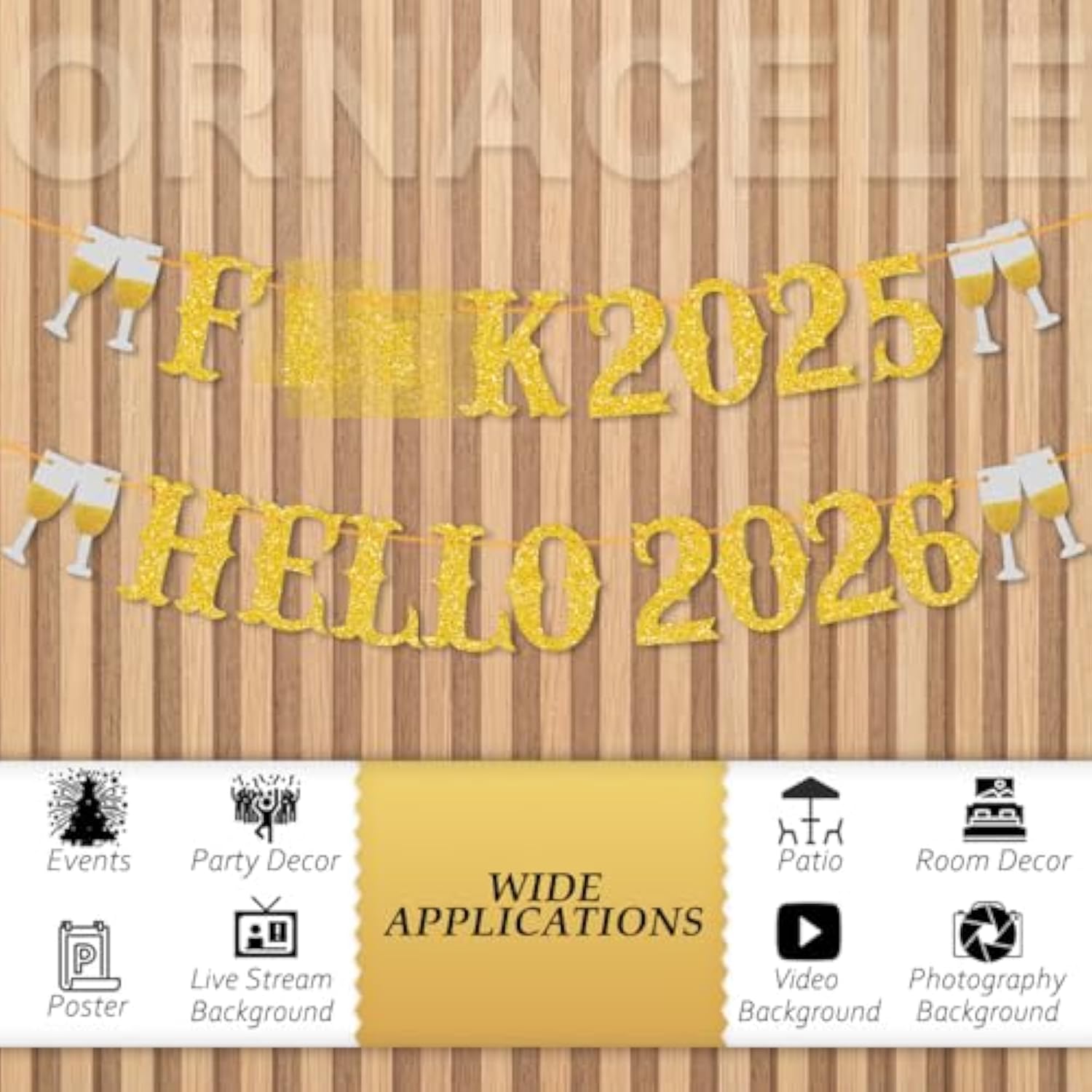 Happy New Year Banner Hello 2026 Party Decorations NYE Supplies