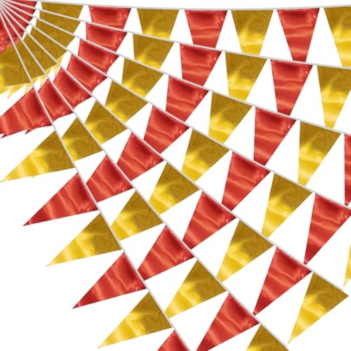 20M/65FT Red Gold Triangle Pennant Banner Flag Metallic Fabric Bunting Garland for Christmas Graduation Anniversary Birthday Engagement Wedding Anniversary Casino Party Decorations Supplies