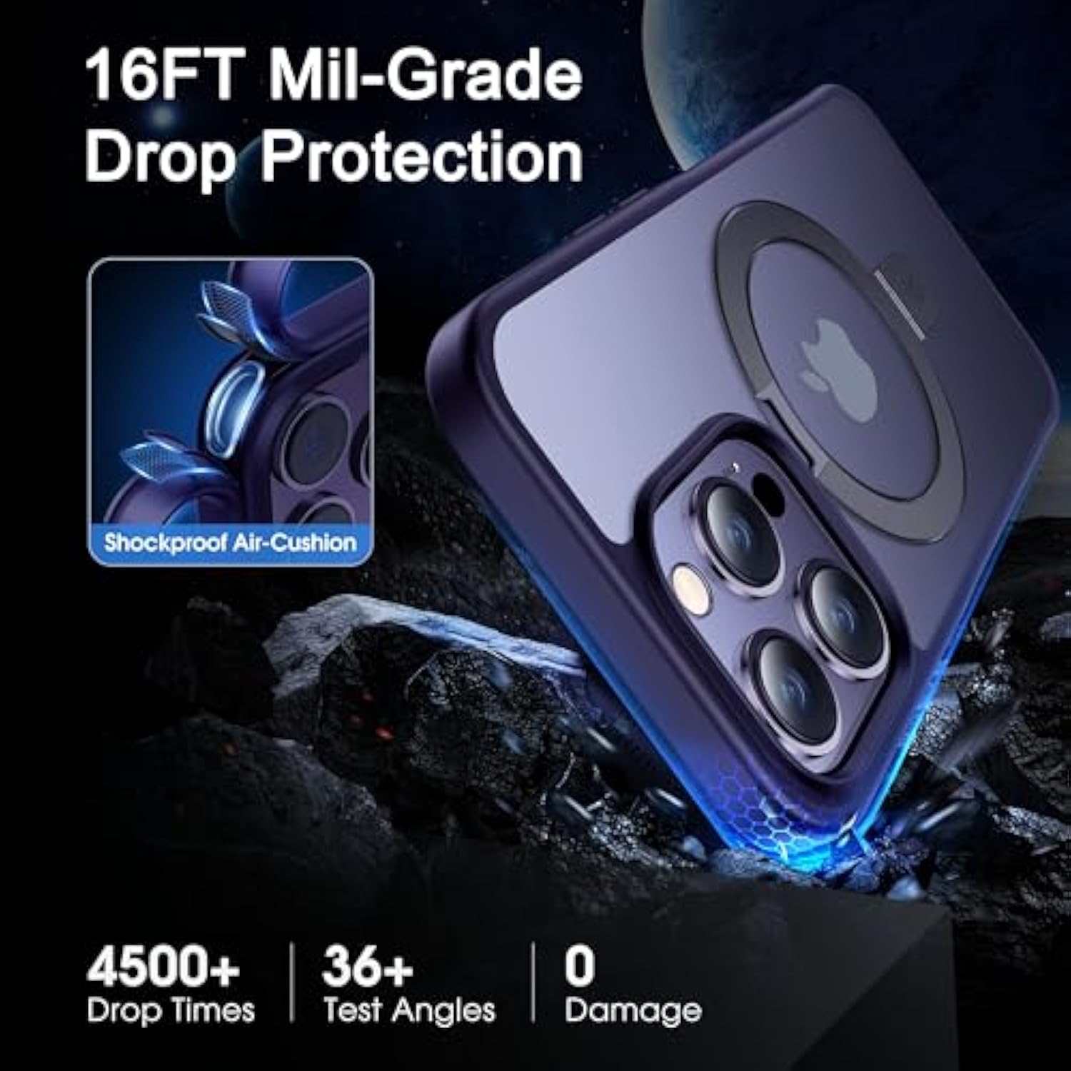 Designed Case For Iphone 14 Pro Max With Magnetic Invisible Stand [Military Drop Protection] [Compatible With Magsafe] Shockproof Slim Translucent Matte Promax Case 6.7 Inch, Purple