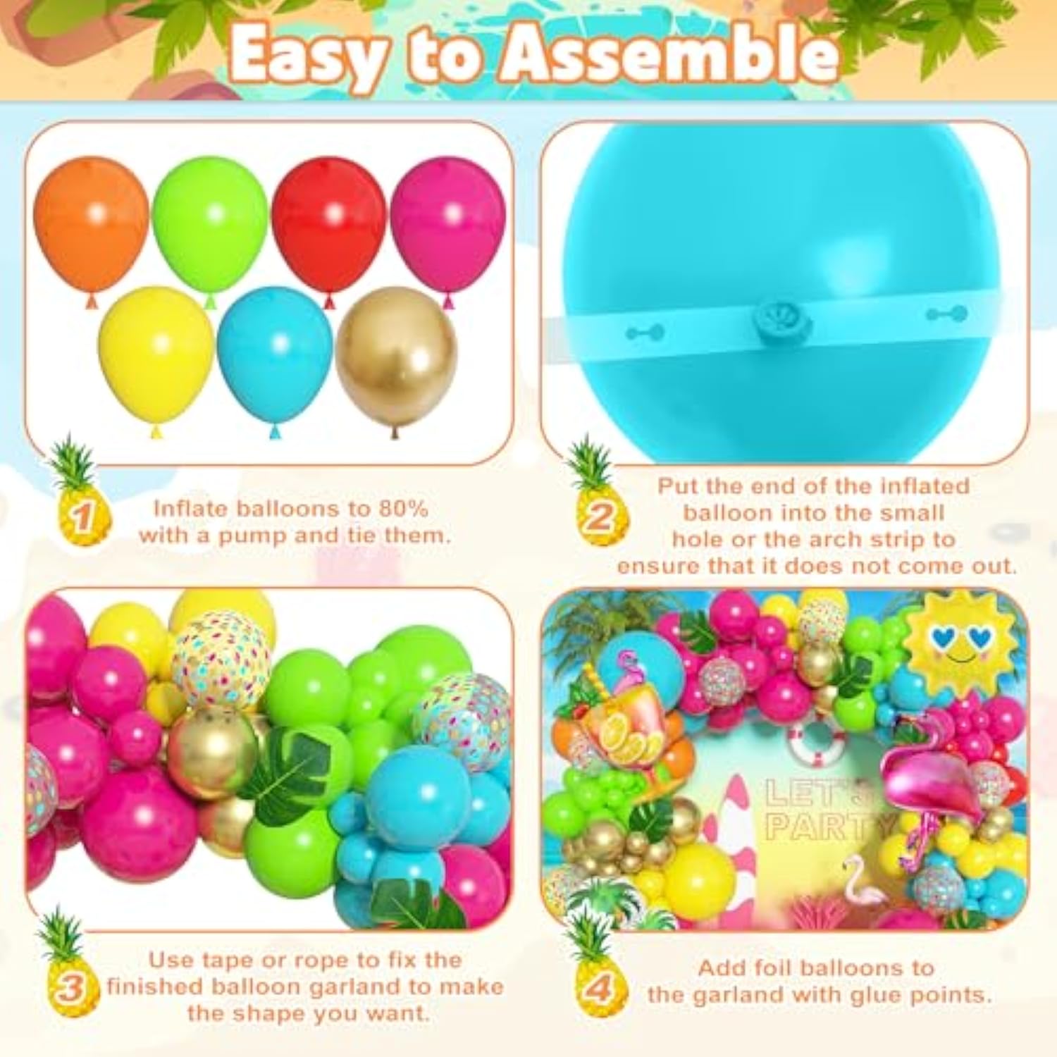 168-Piece Tropical Balloon Arch Kit Luau Flamingo Beach Party Decorations