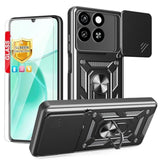 Compatible With Zte Blade A35 4G Z2453 Case [With Tempered Glass Screen Protector] Compatible For Zte Blade A55 Z2450 Phone Case Cover Black