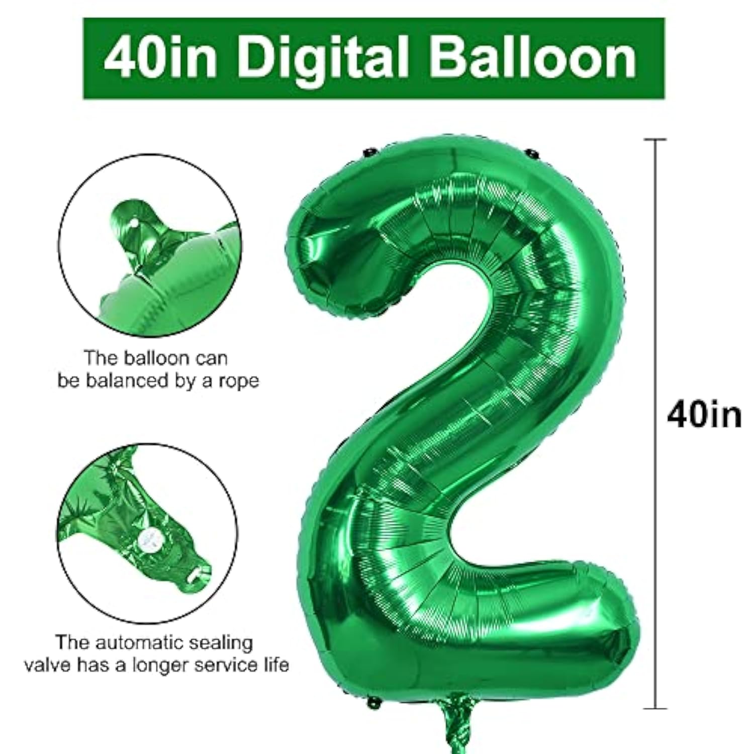 40-Inch Green Number 2 Balloon Foil Birthday Party Decorations