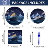 96 Pcs Nautical Party Paper Plate and Napkins Cruise Ship Classic Movie Birthday Party Table Decorations Supplies Ocean Tableware for 24 Guests