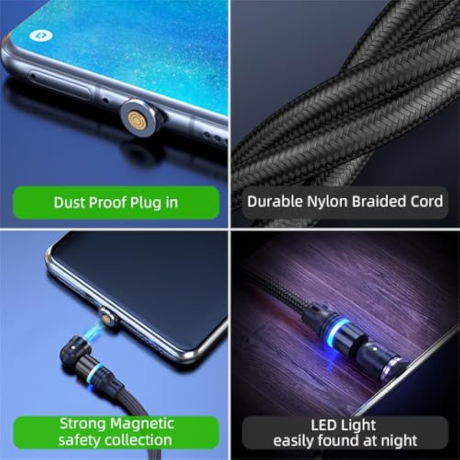 Magnetic Charging Cable (6-Pack,1.6+3.3+3.3+6.6+6.6+10Ft) 540° Rotation Magnet Phone Charger Usb C Cable 3A Fast Charging Magnetic Charger Cable With Led Light For Micro Usb Type C Device