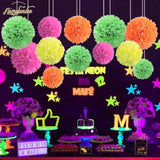 Blacklight Party Decorations - 12 Pcs Fluorescent Neon Tissue Paper Pom Poms For Birthday, Wedding, Baby Shower, Glow-In-The-Dark, Neon, Prom Dance Party Photography