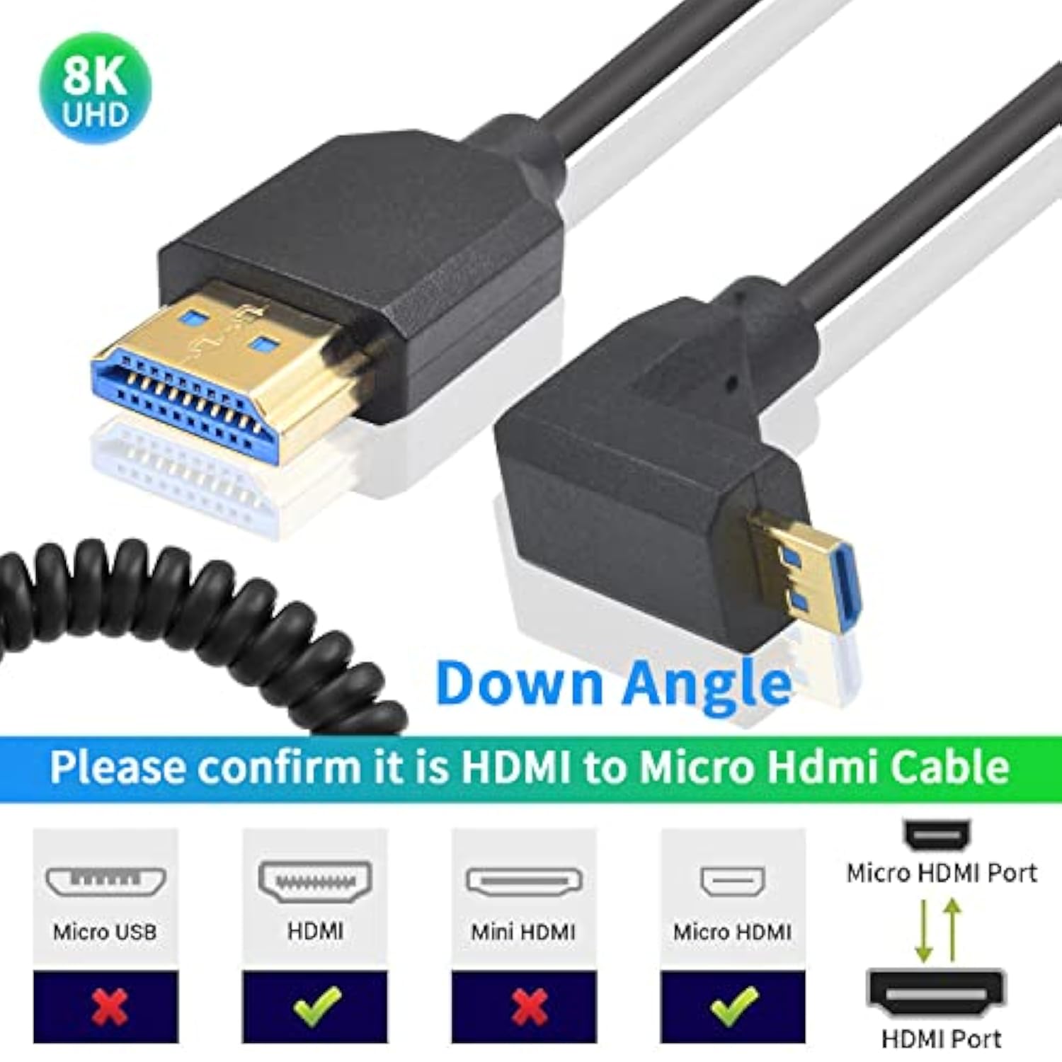 8K Micro Hdmi To Hdmi Cable, Extreme Slim Hdmi To Micro Hdmi Cable, 90 Degree