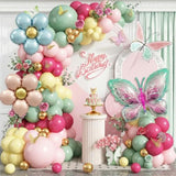 Spring Floral Butterfly Balloon Arch Kit,155Pcs Pastel Rose Red Yellow Pink Green Balloon Garland With 3D Stickers Daisy Butterfly Foil Balloons For Fairy Baby Shower Birthday Tea Party Decorations