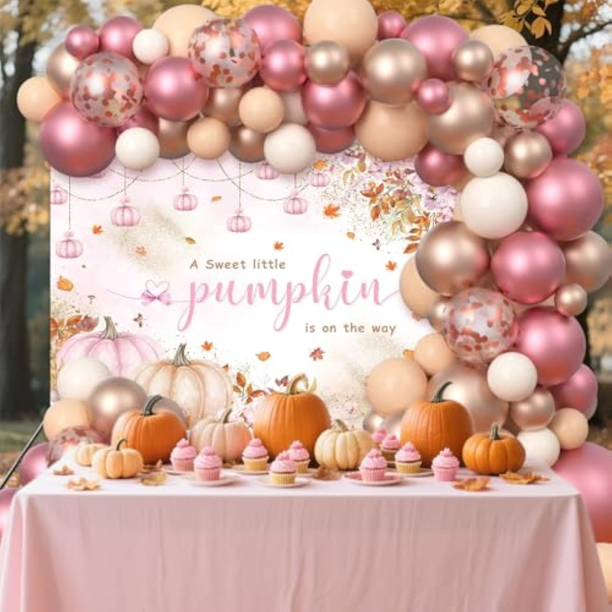 Pink Pumpkin Baby Shower Balloon Arch Kit: Fall Garland Party Decor