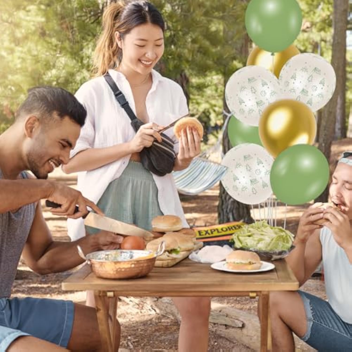 30pcs Camp Bachelorette Balloons – Sage Green & Gold 12" Party Décor