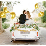 Just Married Decorations, Diy Just Married Banner Sign And Balloons, Gold Glitter Wedding Banner, Indoor Outdoor Wedding Decorations For Home Party Reception