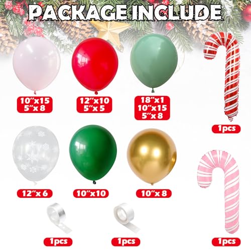 Christmas Balloon Garland Arch kit for Girls, Dark Sage Green Pink Red Gold Snowflake Xmas Balloon Arch with Red Pink Candy Cane Foil Balloons Set for Women New Year Holiday Birthday Party Decorations
