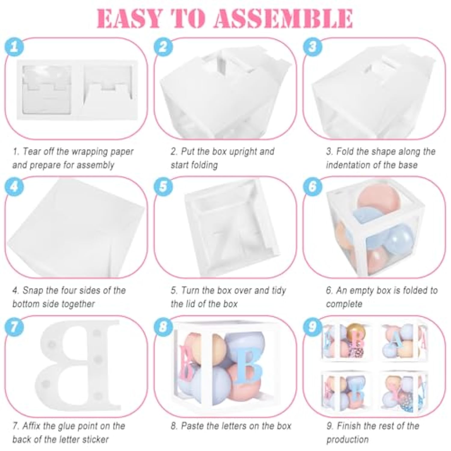 164PCS Gender Reveal Balloon Kit with Baby Boxes & Letters for Baby Shower Party