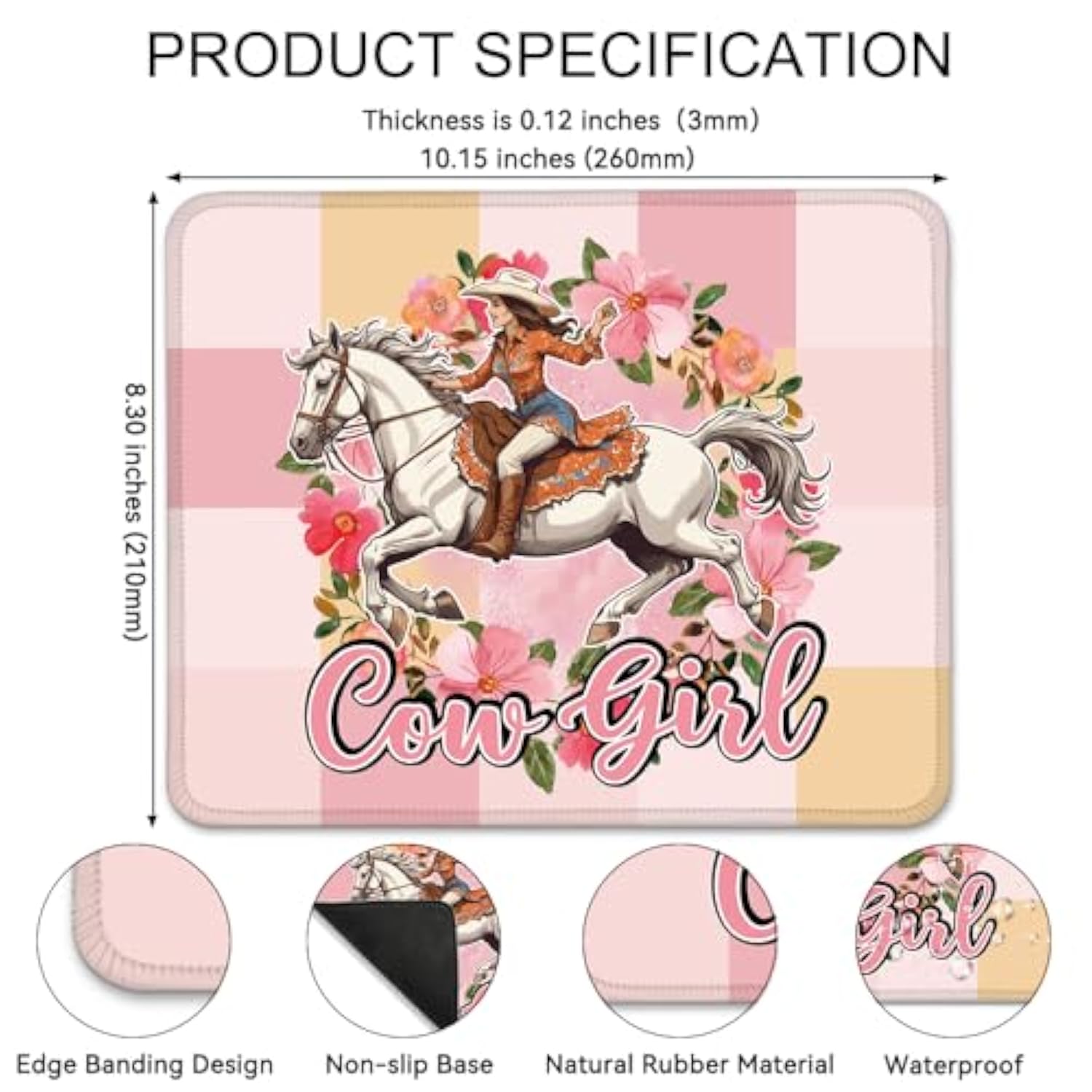 Retro Cowgirl Mouse Pad, Cowgirl Work Place Mousepad, Retro Western Travel Mouse Mat, Home Office College Dorm Desk Decor Mousepad, Mouse Mat Gifts For Women Cowgirl Mom, New Job Gifts