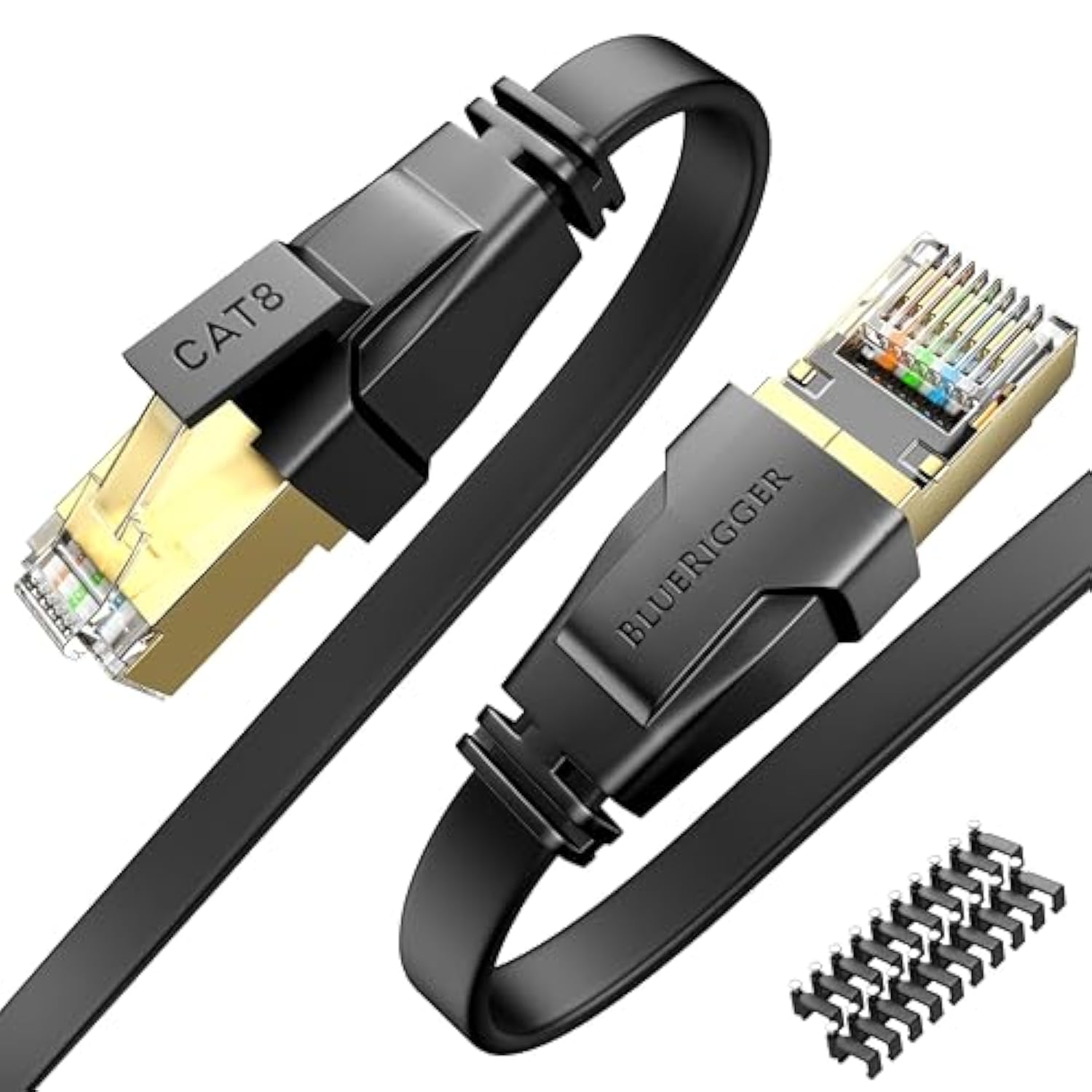 Cat8 Flat Ethernet Cable 25Ft (40Gbps, 2000Mhz, Rj45) High Speed Internet Netw