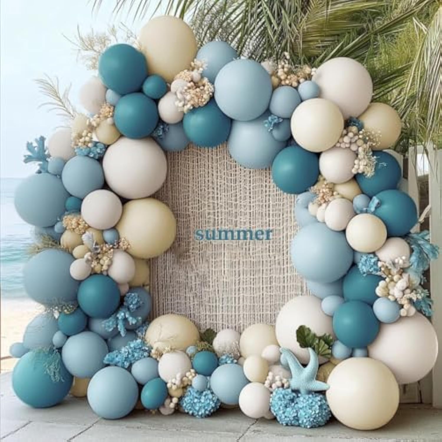 Dusty Blue White Balloon Garland Double Stuffed Slate Fog Blue Balloon