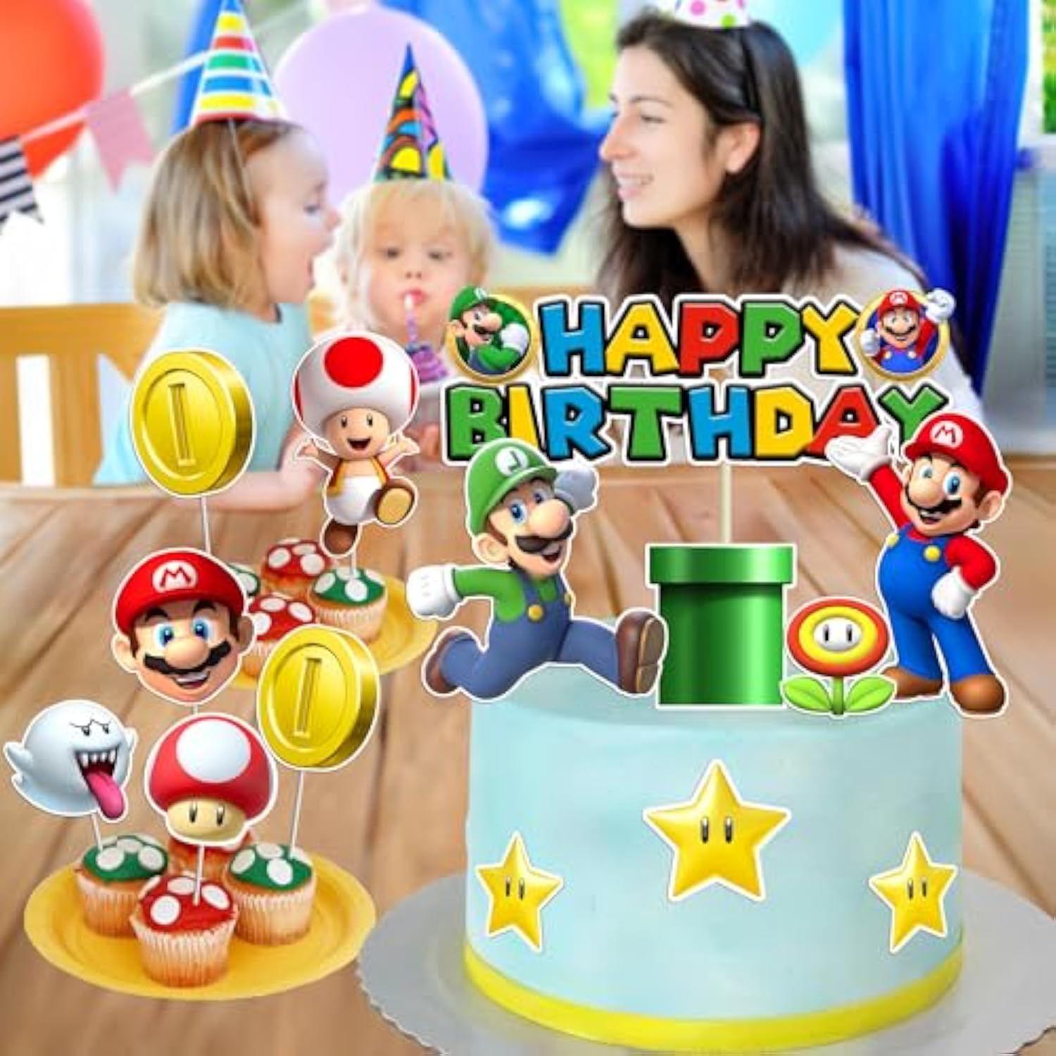 Super Bros Cake Topper Fun Kids Birthday Cupcake Party Decoration