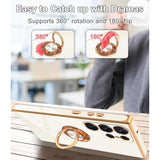 Designed For Samsung Galaxy S23 Ultra Case With Ring Stand, Support Magnetic Car Mount Rotating Finger Holder Soft Tpu Cover Plating Edge Slim Phone Case For Galaxy S23 Ultra White