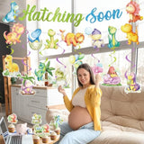 Dinosaur Baby Shower Decorations - 22Pcs Hatching Soon Baby Shower Decorations Hatching Soon Banners Hanging Swirls Cupcake Toppers Dino Themed Gender Reveal Supplies Dinosaur Party Decor