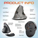 S22 Vertical Wireless Mouse, Ergonomic Design, 2.4G Usb Dongle, 6 Buttons, 3 Adjustable Dpi Levels (800/1600/2400), Removable Palm Rest, Silent Click & Durable For Pc, Laptop, Macbook - Black