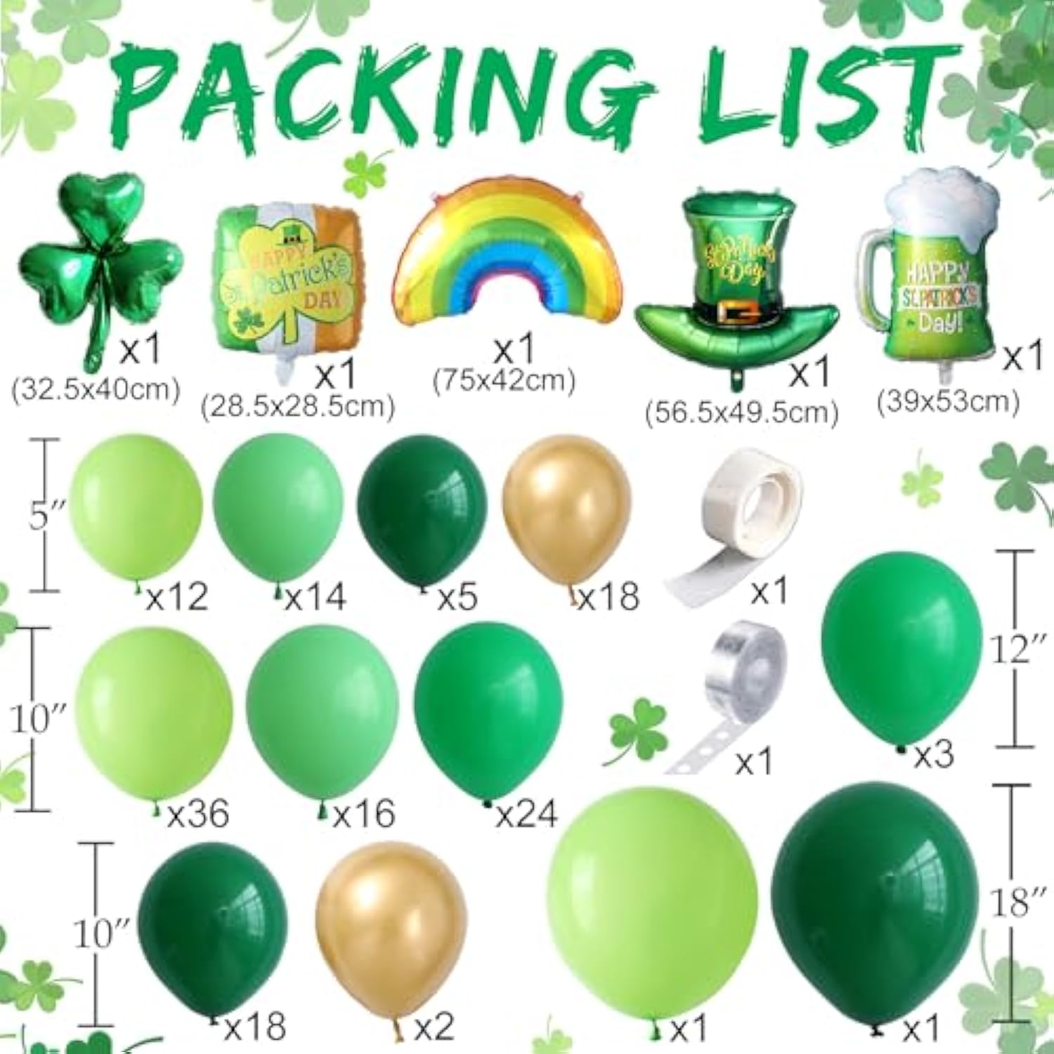 St. Patricks Day Balloon Arch Kit 157Pcs Green Gold Lucky One Balloon Garland Shamrock Rainbow Foil Balloons Saint Patricks Day Party Decorations Gifts Spring Irish Party Supplies Neon Green Balloons