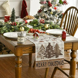 Buffalo Plaid Wood Xmas Trees Ornament Merry Christmas Table Runner, Seasonal Winter Kitchen Dining Table Decoration For Home Party Decor 13X60 Inch