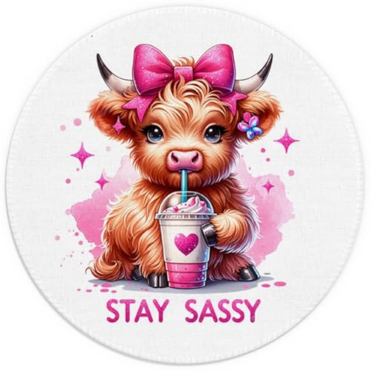 Tuy-Mousep-009 Highland Cow Mouse Pad, Coquette Pink Bow Cow Mouse Pads For Wireless Mouse Computers Laptop Desk Accessories, Highland Cow Gifts, Cow Gifts For Cow Lovers,Office Supplies, 7.9X7.9 Inch