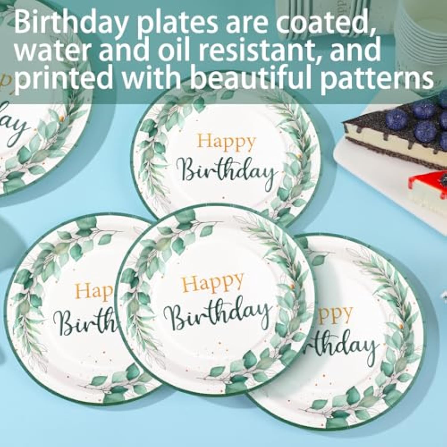 Sage Green Birthday Decorations For Women, Happy Birthday Plates And Napkins Set 168Pcs, For Boho Neutral Sage Green Decorations, Serve 24