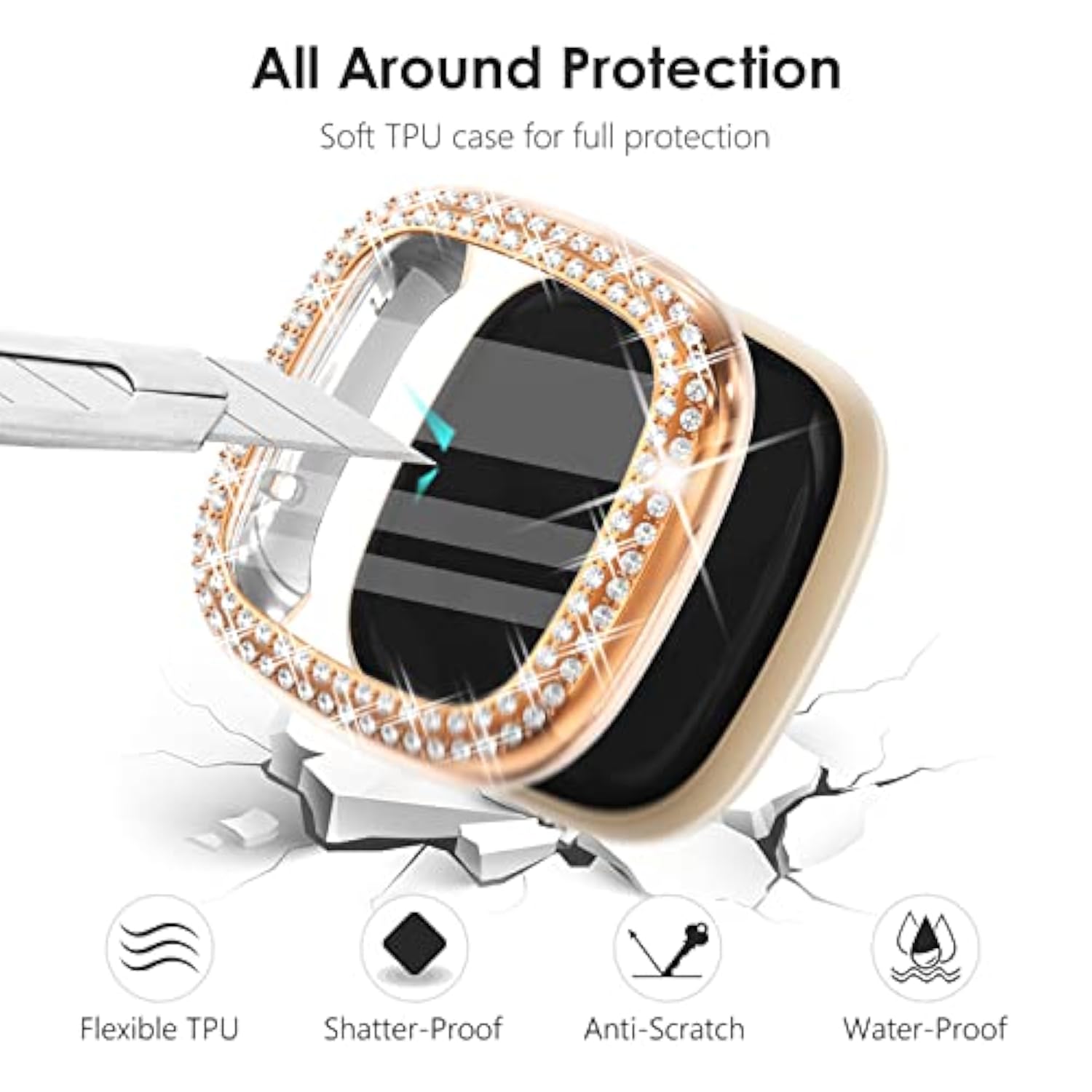 10-Pack Tpu Bumper For Fitbit Versa 3 Screen Protector, Crystal Diamond Bling Case Hd Full Protective Cover For Men Women, Fitbit Versa 3/Fitbit Sense Smartwatch, 10 Colors