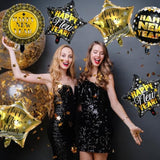 12 Pcs 18 Inch Black Gold Foil Balloons for 2026 New Year Party Decorations