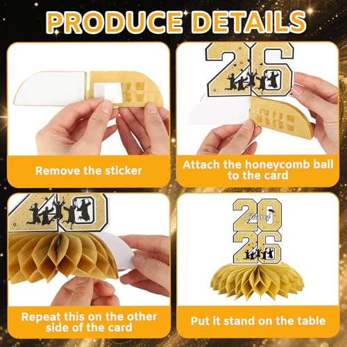 8 PCS Graduation Party Decorations Class of 2026 Honeycomb Centerpieces for Graduation Table Decor.