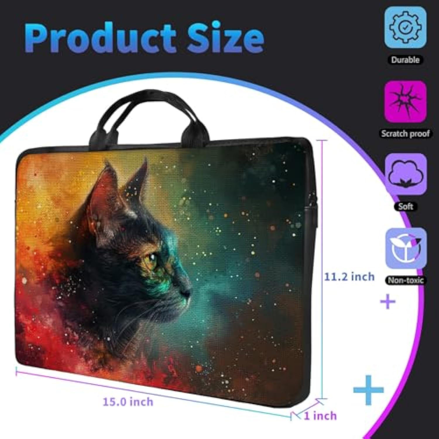 Cat Laptop Sleeve Case,14 15 15.4 15.6 Inch Laptop Bag Case With Handle For Women,Traveling Computer Sleeve Compatible With Macbook,Hp,Dell,Lenovo
