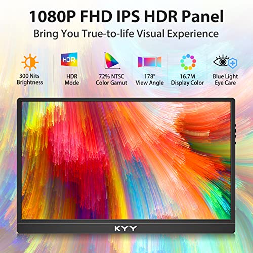 Portable Monitor Latest 15.6'' Fhd 1080P Usb-C Hdmi Laptop Monitor W/Smart Cover Bag & Dual Speakers, External Hdr Computer Screen, Travel Gaming Monitor For Pc Mac Phone Xbox Ps4/5 Switch